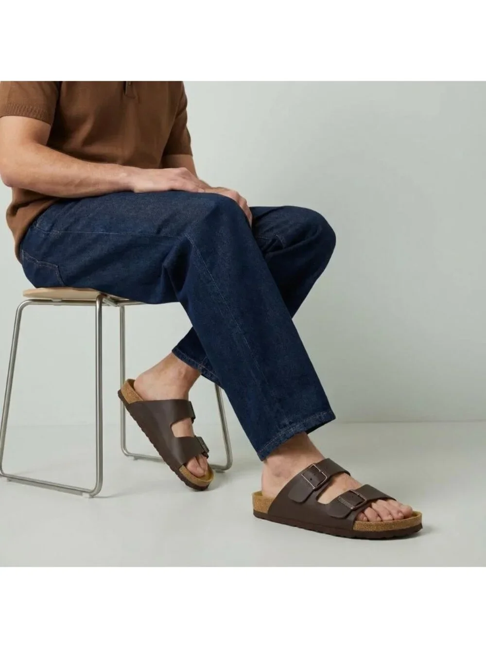 Men's Dark Brown Lane Cork Footbed Sandals Adjustable Buckle Comfort Slides